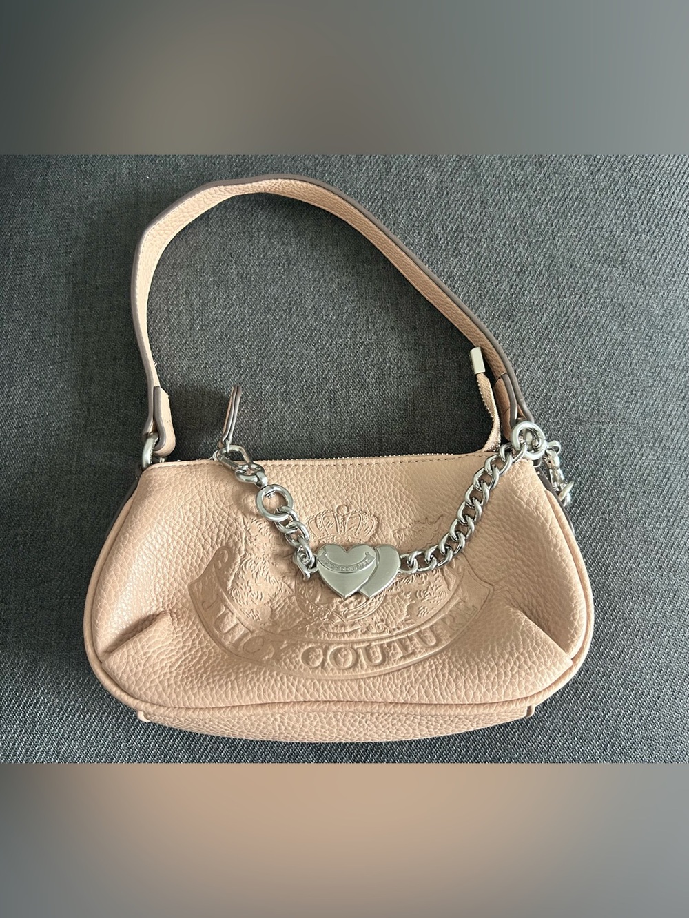 Juicy Couture Blush Pink Embossed Crest Heart Chain Shoulder Crossbody Bag
